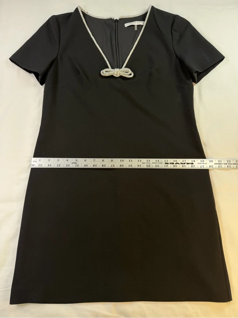 Trina Turk Little Black Cocktail Mini Dress with Sparkly Bow Size 6 EUC